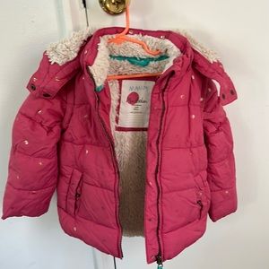 Pink with golden polka dot Sherpa lined winter jacket